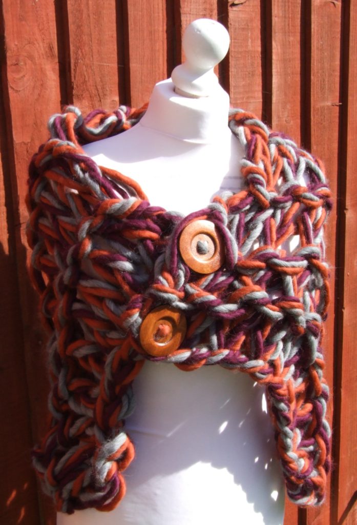 Knitting without needles - arm knitted shrug