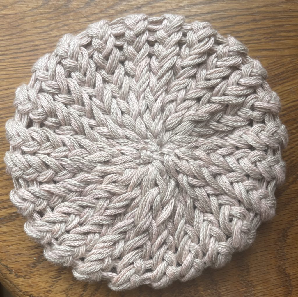 knitting without needles to make a rustic coaster